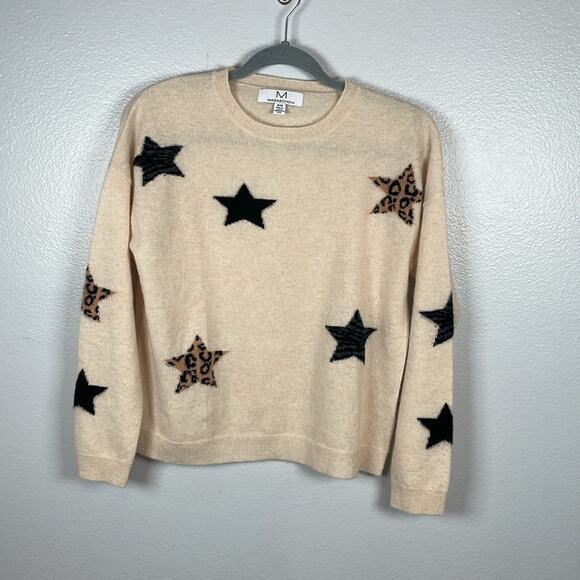 MAGASCHONI cream novelty star animal print cashmere crew neck sweater medium - Picture 2 of 10
